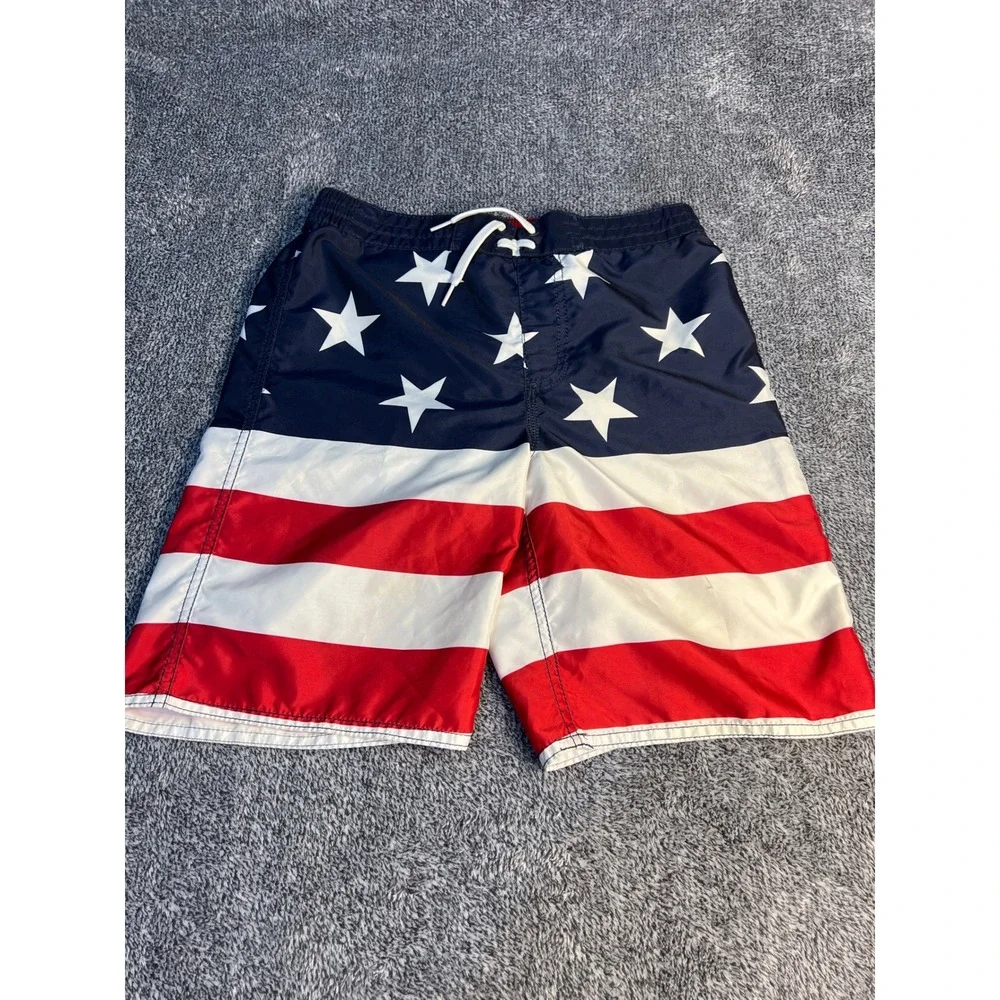 Old Navy Boys XL 14-16 American Flag Swim Trunks Stars and Stripes Board Shorts